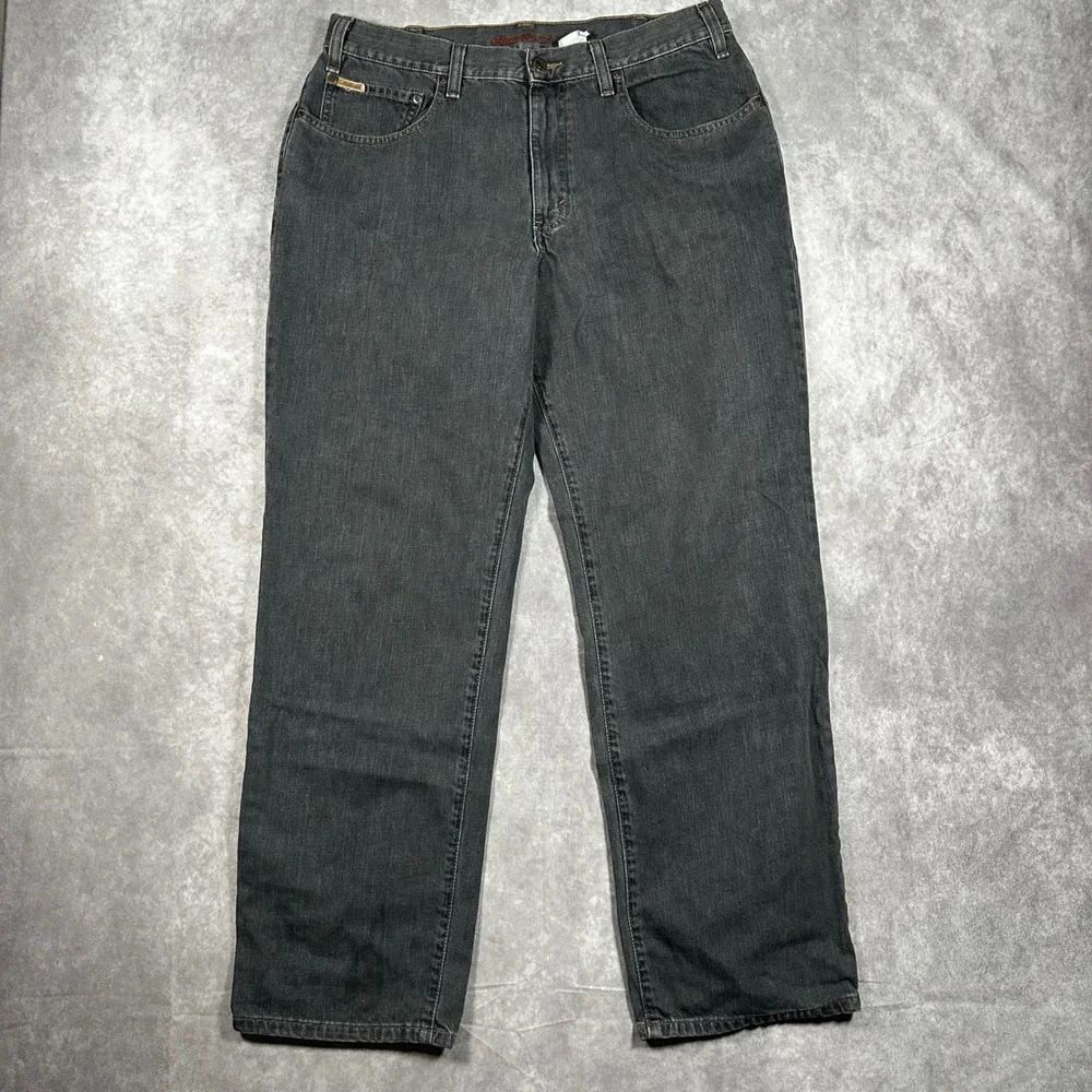 Vintage 90s Eddie Bauer Mens Faded Black Straight Leg Denim Jeans 32x32 Cotton